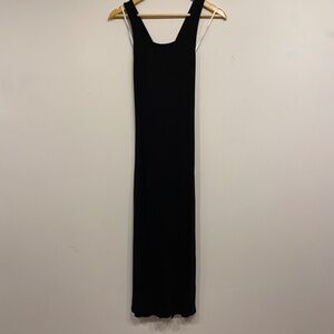 Luxedo Black Ribbed Lace Up Back Bodycon Midi Dress